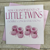 NEW GRANDPARENTS BABY BOOTIES TWINS PINK (N225-G)