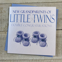 NEW GRANDPARENTS BABY BOOTIES TWINS BLUE (N224-G)