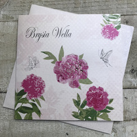 Brysia Wella, Handmade Welsh Get Well Card (Pink, Roses) (WPD301)
