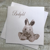 Bedydd, Handmade Welsh Baptism/Christening Card (Silver Bunny) (WN203)