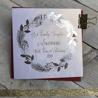 PERSONALISED - ANY WORDING CHRISTMAS SILVER WREATH (PERS-BM11-D)