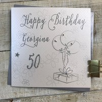PERSONALISED AGE SILVER BALLOONS & PRESSIE (P20-34 & XP20-34)