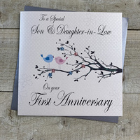 1ST SON & DAUGHTER IN LAW ANNIVERSARY CARD- LOVEBIRDS (PD192)