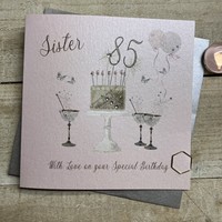 85th Birthday Card Sister Champagne Glasses Pink & Gold Sparkly Cake SS42-S85