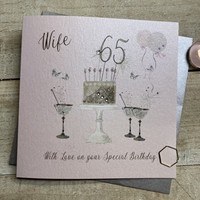 65th Birthday Card Wife Champagne Glasses Pink & Gold Sparkly Cake SS42-W65