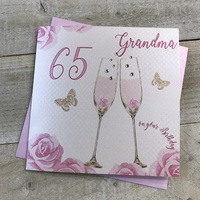 Happy 65th Birthday Card Grandma Champagne Glasses Pink Roses by White Cotton Cards SS42-GM65