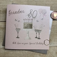 80th Birthday Card Grandma Champagne Glasses Pink & Gold Sparkly Cake SS42-GM80