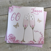Happy 60th Birthday Card Nan Champagne Glasses Pink Roses by White Cotton Cards SS42-NAN60