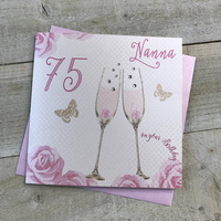 Happy 75th Birthday Card Nan Champagne Glasses Pink Roses by White Cotton Cards SS42-NAN75