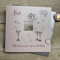 95th Birthday Card Nan Champagne Glasses Pink & Gold Sparkly Cake  SS42-NAN95