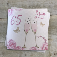 Happy 65th Birthday Card Gran Champagne Glasses Pink Roses by White Cotton Cards SS42-GRAN65