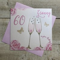 Happy 60th Birthday Card Granny Champagne Glasses Pink Roses by White Cotton Cards SS42-GNY60