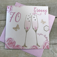 Happy 70th Birthday Card Granny Champagne Glasses Pink Roses by White Cotton Cards SS42-GNY70