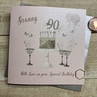 90th Birthday Card Granny Champagne Glasses Pink & Gold Sparkly Cake  SS42-GNY90