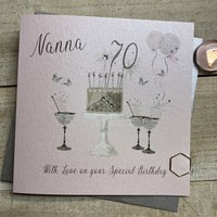 70th Birthday Card Nanna Champagne Glasses Pink & Gold Sparkly Cake SS42-NNA70