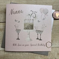 75th Birthday Card Nanna Champagne Glasses Pink & Gold Sparkly Cake SS42-NNA75