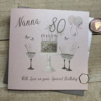80th Birthday Card Nanna Champagne Glasses Pink & Gold Sparkly Cake SS42-NNA80