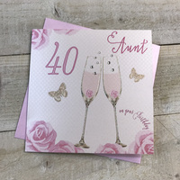 Happy 40th Birthday Card Aunt Champagne Glasses Pink Roses by White Cotton Cards SS42-A40