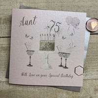 75th Birthday Card Aunt Champagne Glasses Pink & Gold Sparkly Cake SS42-A75