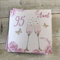 Happy 95th Birthday Card Aunt Champagne Glasses Pink Roses by White Cotton Cards SS42-A95