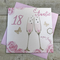 Happy 18th Birthday Card Auntie Champagne Glasses Pink Roses by White Cotton Cards SS42-AIE18