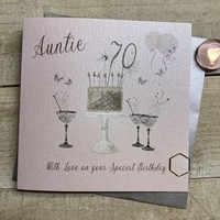 70th Birthday Card Auntie Champagne Glasses Pink & Gold Sparkly Cake SS42-AIE70