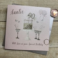 90th Birthday Card Auntie Champagne Glasses Pink & Gold Sparkly Cake  SS42-AIE90