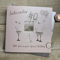 40th Birthday Card Sister-in-Law Champagne Glasses Pink & Gold Sparkly Cake SS42-SIL40