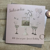75th Birthday Card Sister-in-Law Champagne Glasses Pink & Gold Sparkly Cake SS42-SIL75