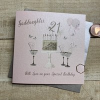 21st Birthday Card Goddaughter Champagne Glasses Pink & Gold Sparkly Cake SS42-GODD21