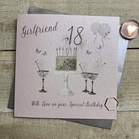 18th Birthday Card Girlfriend Champagne Glasses Pink & Gold Sparkly Cake  SS42-GF18