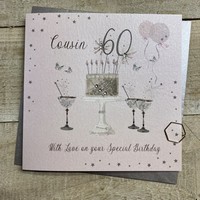 Happy 60th Birthday Card Cousin Pink Sparkly Cake & Glasses SS42-C60