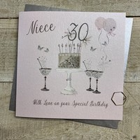 Happy 30th Birthday Card Pink Sparkly Cake & Glasses SS42-NIE30