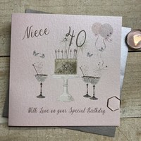 40th Birthday Card Niece Champagne Glasses Pink & Gold Sparkly Cake SS42-NIE40