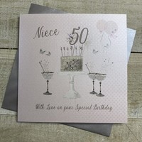 NIECE 50TH BIRTHDAY - CHAMPAGNE GLASSES PINK & GOLD SPARKLY CAKE (SS42-NIE50)