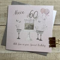 Happy 60th Birthday Card Niece Champagne Glasses & Sparkler Cake by White Cotton Cards SS42-NIE60