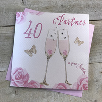 Happy 30th Birthday Card Partner Champagne Glasses Pink Roses by White Cotton Cards SS42-P30