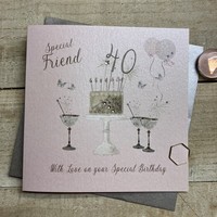 40th Birthday Card Special Friend Champagne Glasses Pink & Gold Sparkly Cake  SS42-SF40