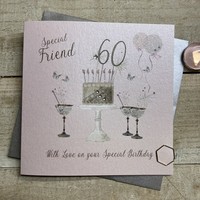 60th Birthday Card Special Friend Champagne Glasses Pink & Gold Sparkly Cake SS42-SF60