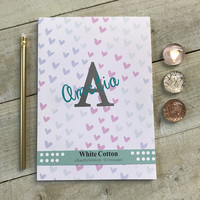 PERSONALISED LINED NOTEBOOK - PRETTY HEARTS, NAME & INITAL(NA5-PER-HEARTS)