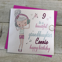 PERSONALISED GRANDDAUGHTER CARD - MUSIK GIRL (ANY AGE)(P16-78-gd & XP16-78-gd)
