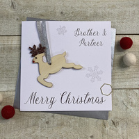 Brother & Partner - Reindeer Wooden Glittered Bauble (XB5-BROP)