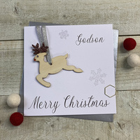 Godson - Reindeer Wooden Glittered Bauble (XB5-GODS)