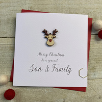 Son & Family - Wooden Glittered Reindeer Head (XS3-SONF)
