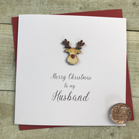 Husband - Wooden Glittered Reindeer Head (XS3-H) (X-XS3-H)