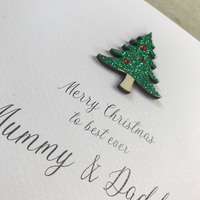 Mummy & Daddy - Wooden Glittered Christmas Tree (XS6-MDY)