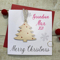 Personalised Wooden Christmas Bauble Card - Handglittered Tree (any relation) (P-XB1)