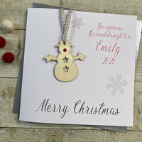 Personalised  Wooden Christmas Bauble Card - Handglittered Snowman (any relation) (P-XB4)