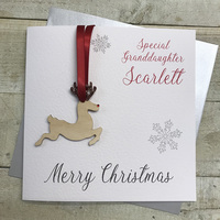 Personalised  Wooden Christmas Bauble Card - Handglittered Reindeer (any relation) (P-XB5)