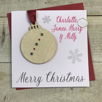 Personalised  Wooden Christmas Bauble Card - Hand glittered Round Bauble (any relation) (P-XB6)